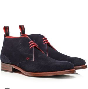 Jeffery-West Dexter Masuka chukka boots in navy suede with red piping